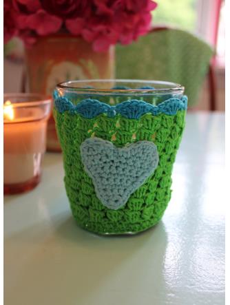 Kaffevarmer - Æblegrøn m/lyseblåt hjerte